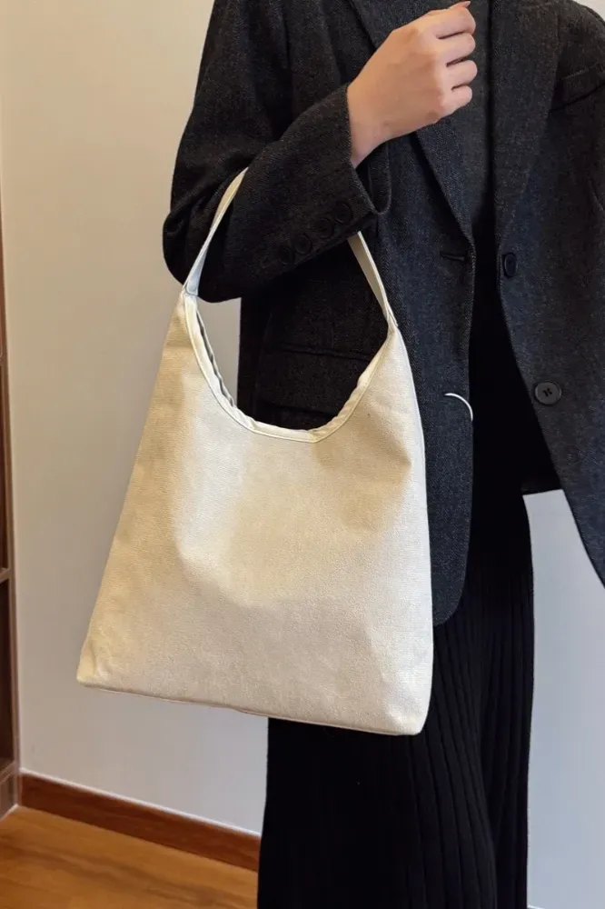 Beige Solid Pu Hobo Bag - Image 1