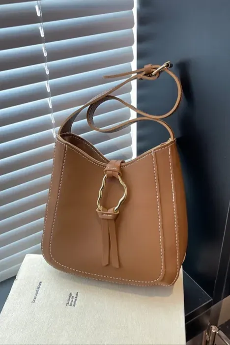 Brown Solid Flap Hobo Bag - Image 1