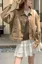 Beige Solid Buttoned Denim Jacket