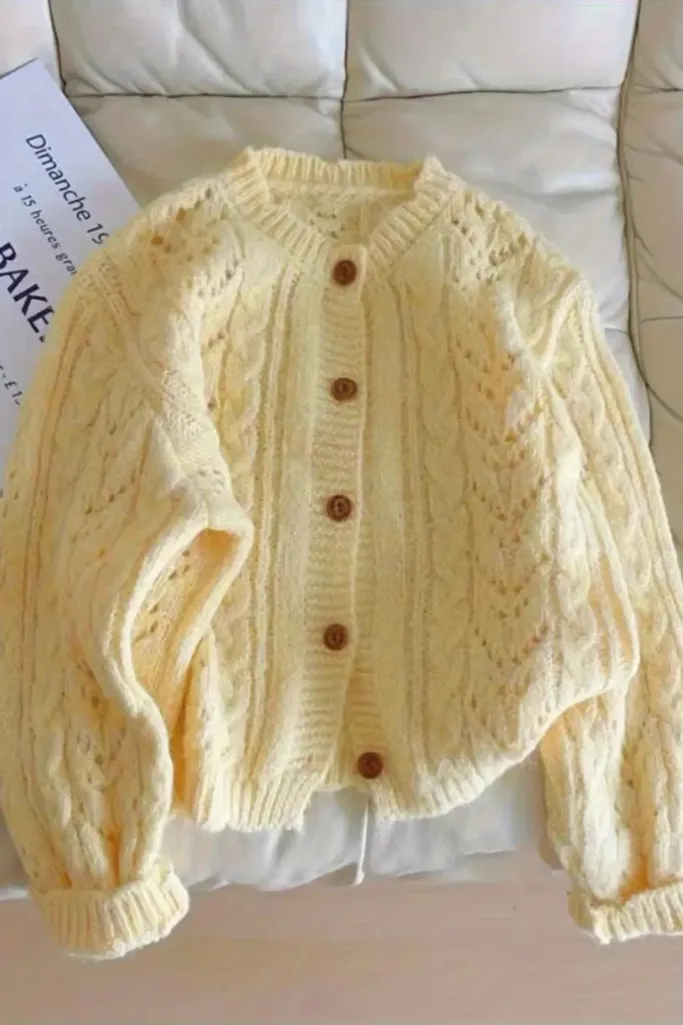 Light Yellow Button Down Cardigan - Image 1