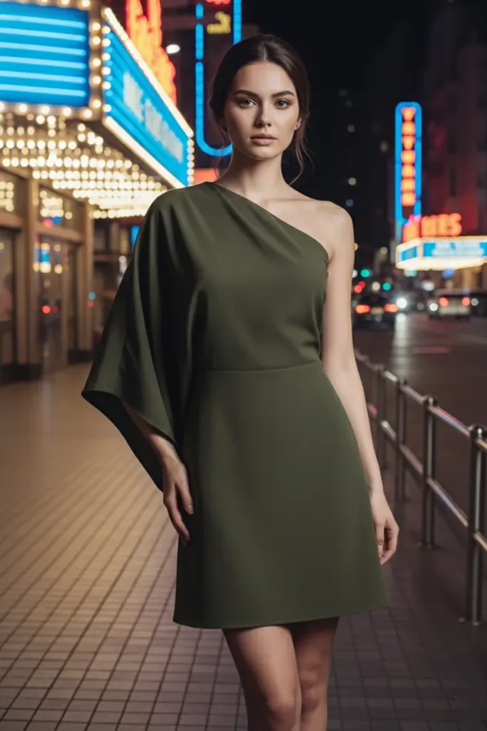 Green One-Shoulder Mini Dress - Image 1