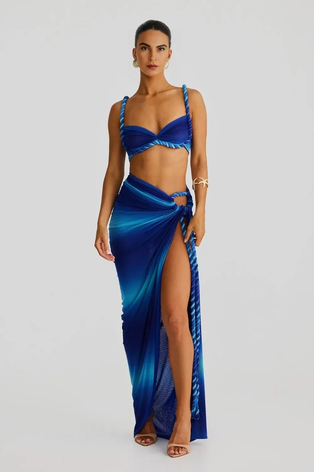 Turquoise Blue Ombre Cutout Coord Set