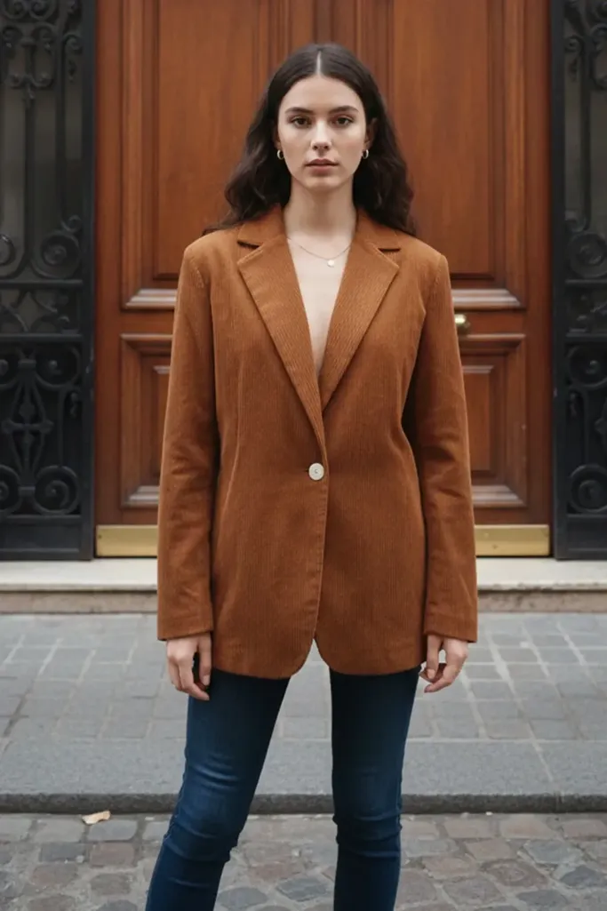 Brown Solid Lapel Collar Blazer - Image 1