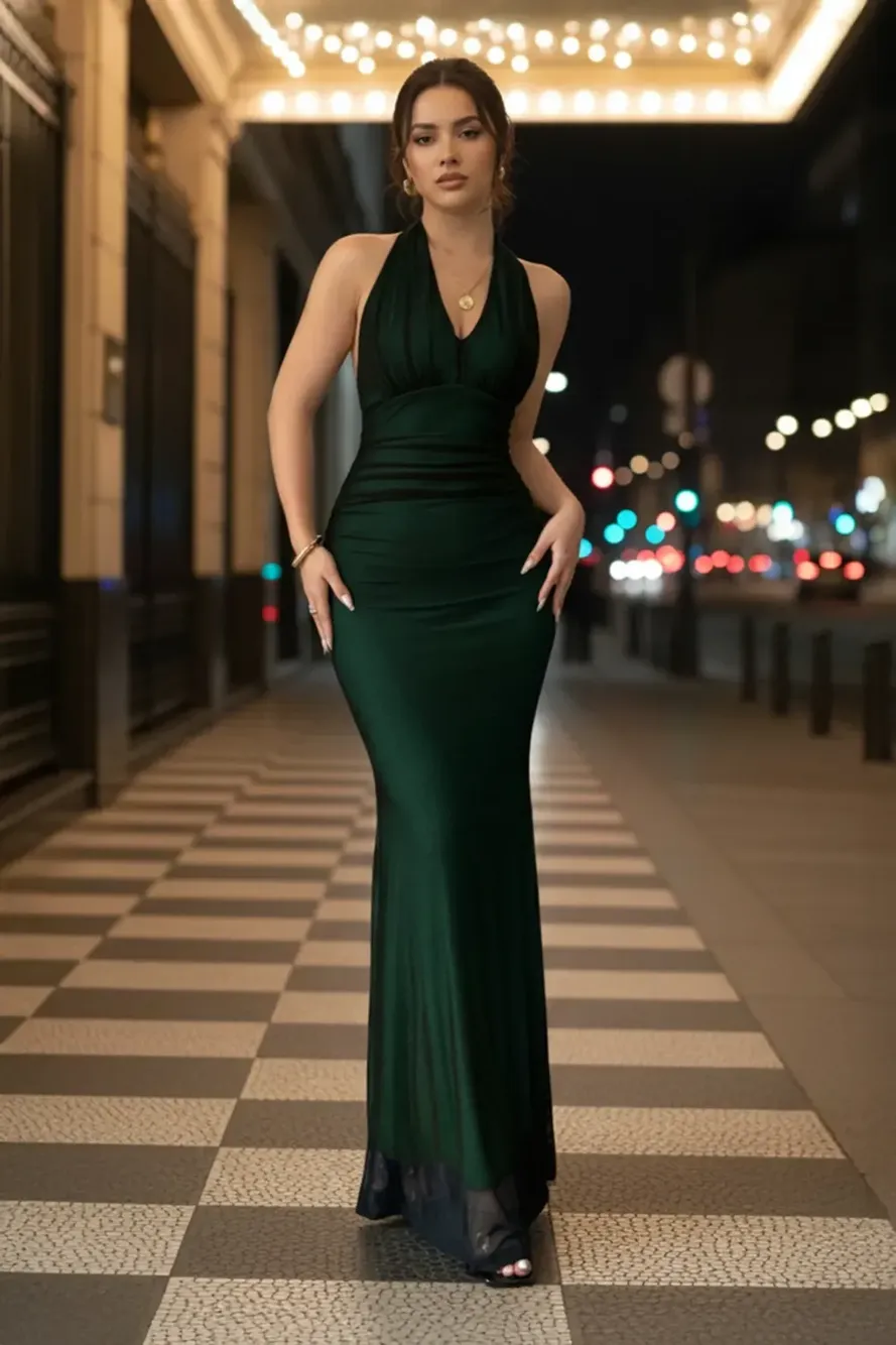 dark green bodycon dress Backless Mermaid Cores:Summer Beige weight ponte knit shapes Grunge Clothing sexy asymmetrical dress Luxury