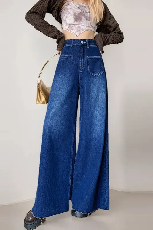 Dark Blue Wide Leg High Rise Jeans - Image 1