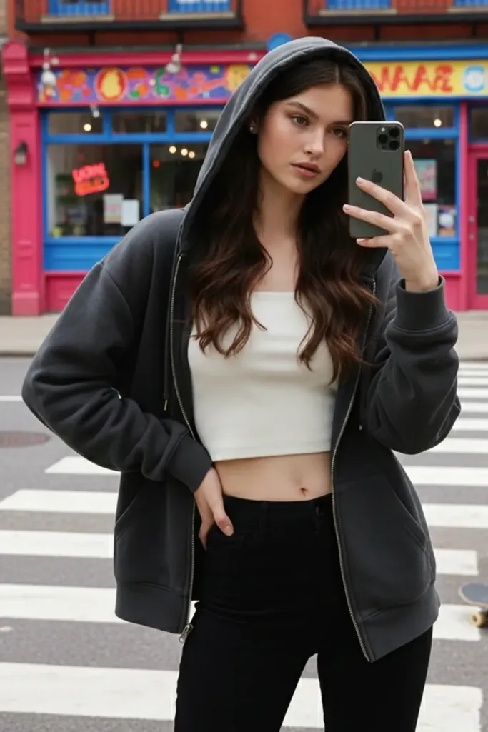Dark Grey Oversized Hooded Jacket - Image 1