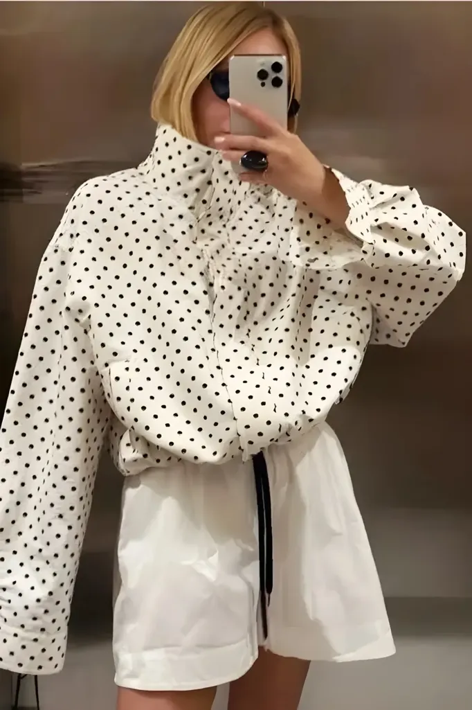 White Oversized Polka Dot Jacket - Image 1
