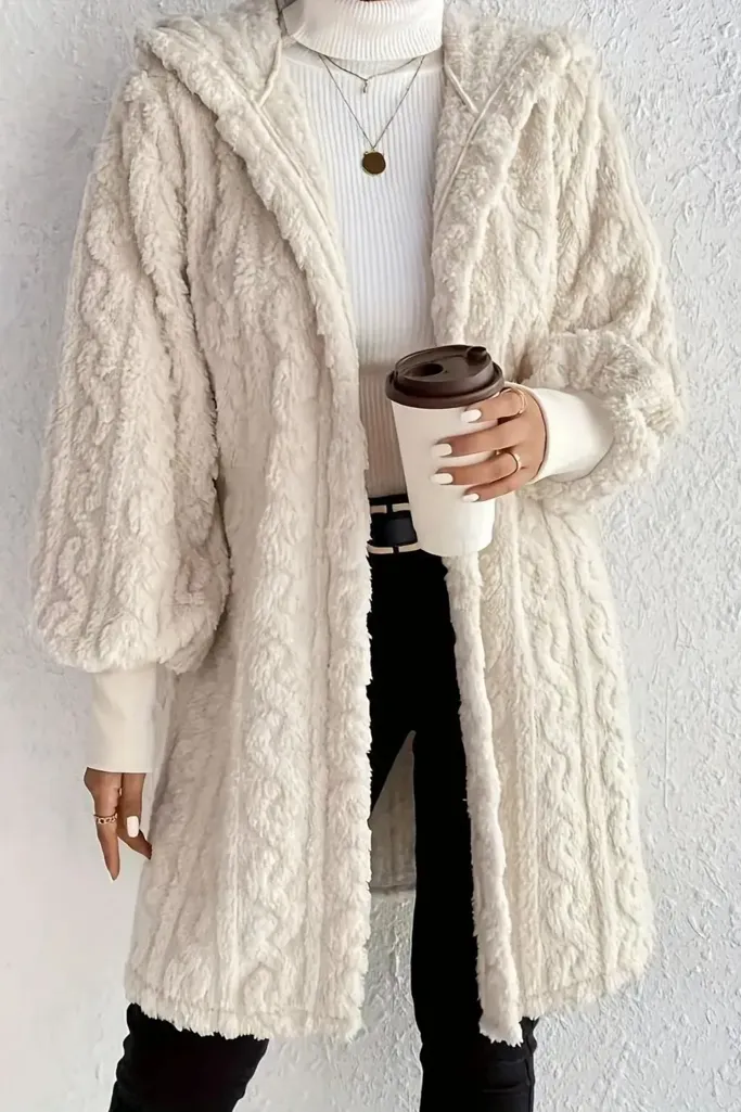 Off White Oversized Hooded Coat - Image 1
