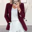 Wine Solid Lapel Collar Blazer