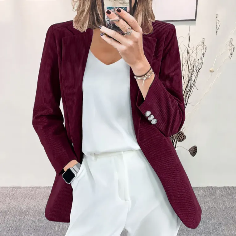 Wine Solid Lapel Collar Blazer - Image 1