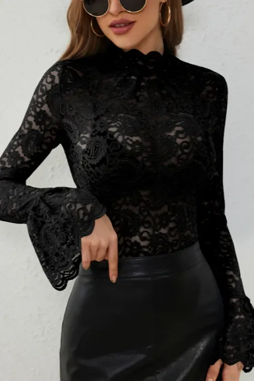 Black High Neck Lace Top - Image 1
