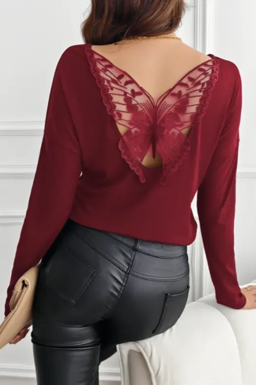 Maroon Solid Lace Insert Top - Image 1
