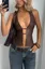 Dark Brown Studded Halter Crop Top