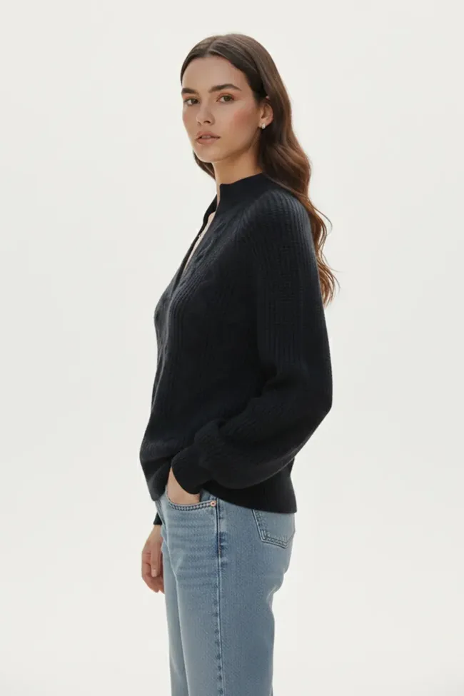 Black Lace Ruffle Neck Sweater - NEWME