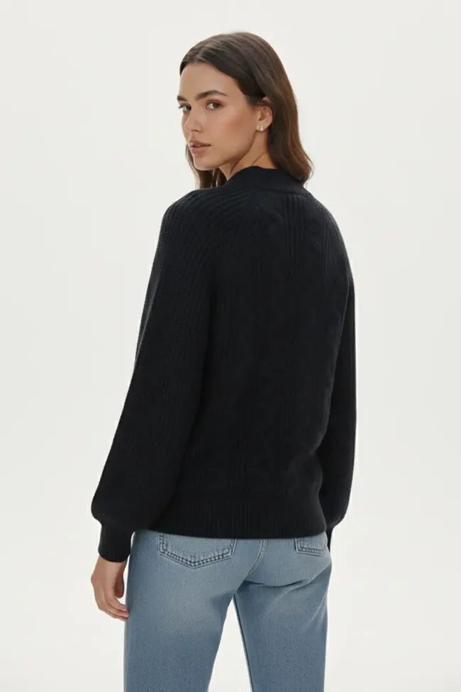Black Lace Ruffle Neck Sweater - NEWME