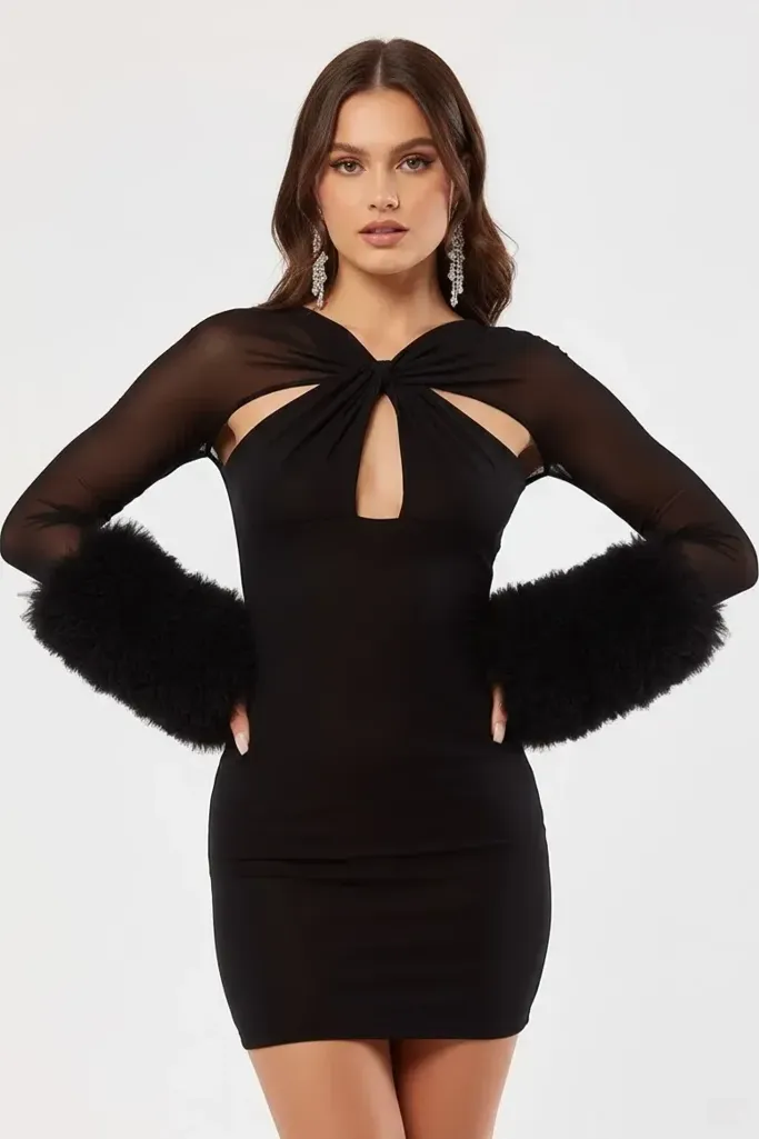 Black Cut Out Bodycon Mini Dress - Image 1