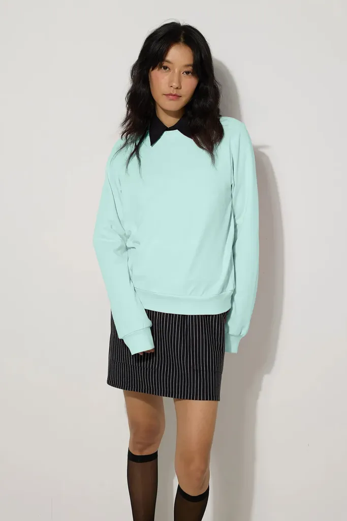 Light Green Solid Collar Neck Sweatshirt - Image 1