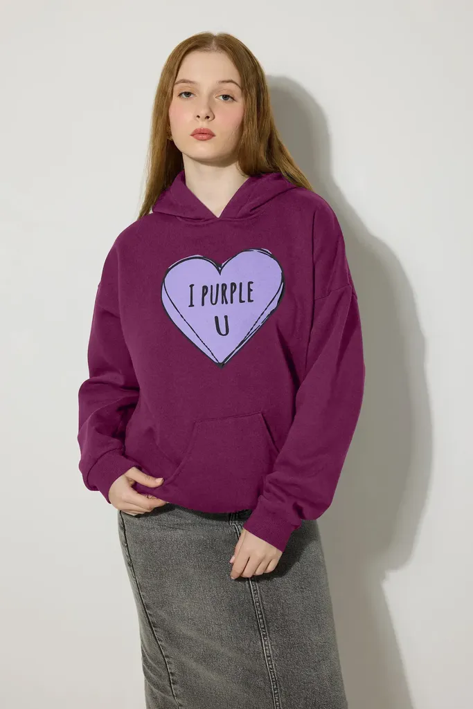 Purple Graphic Hooded Neck Sweatshirt - Image 1