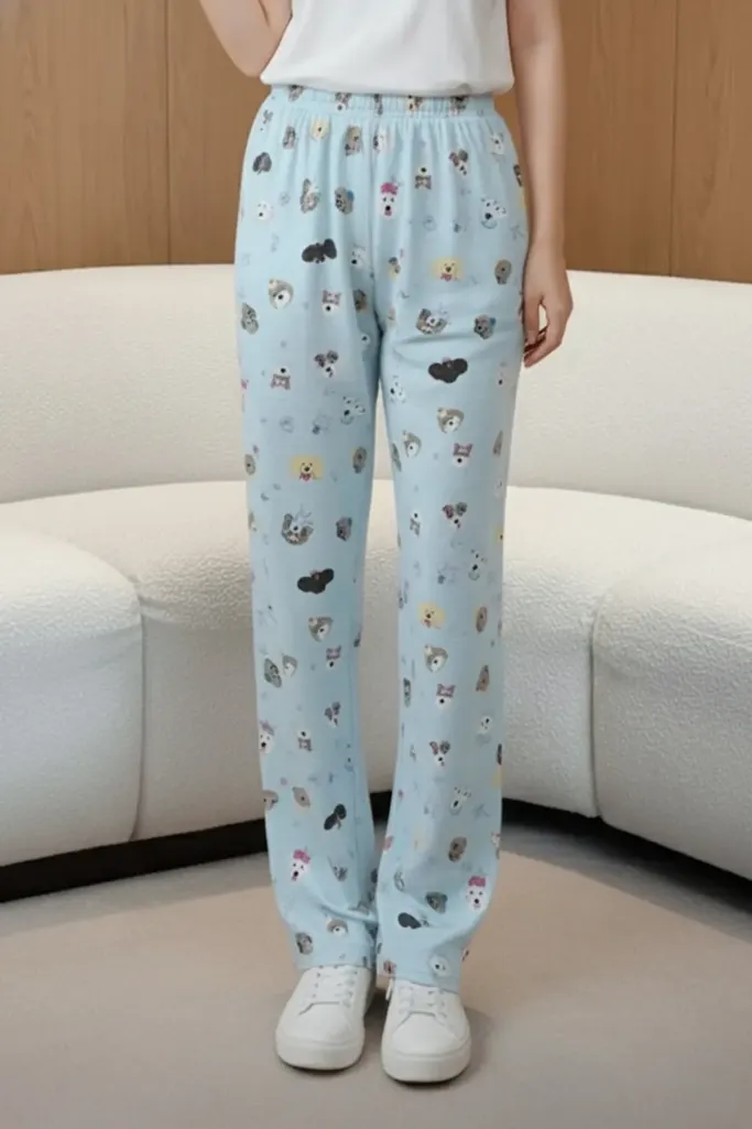 Light Blue Graphic Mid Rise Pants - Image 1