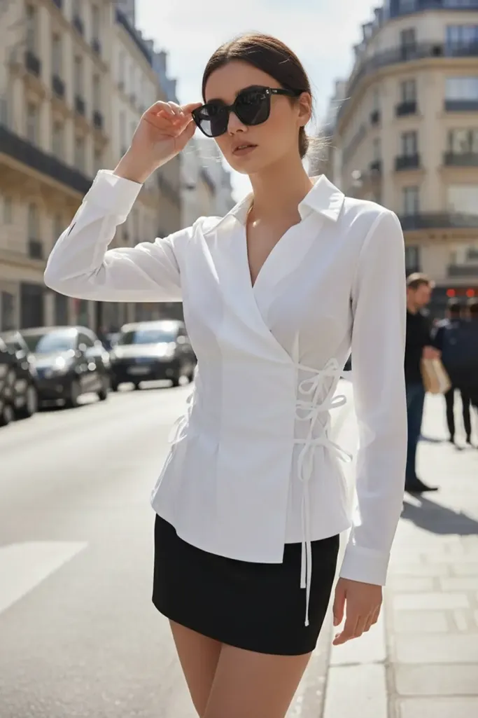 White Fitted Tie-Up Shirt - Image 1