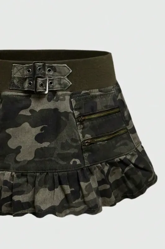 Black Camouflage Skater Mini Skirt - NEWME