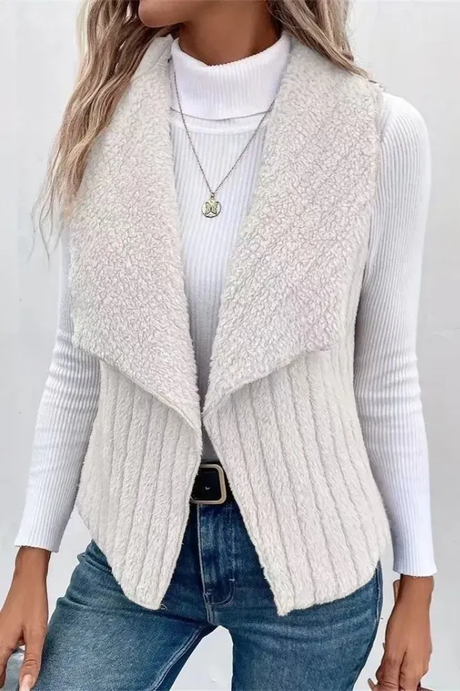 Off White Front Open Lapel Collar Vest - Image 1
