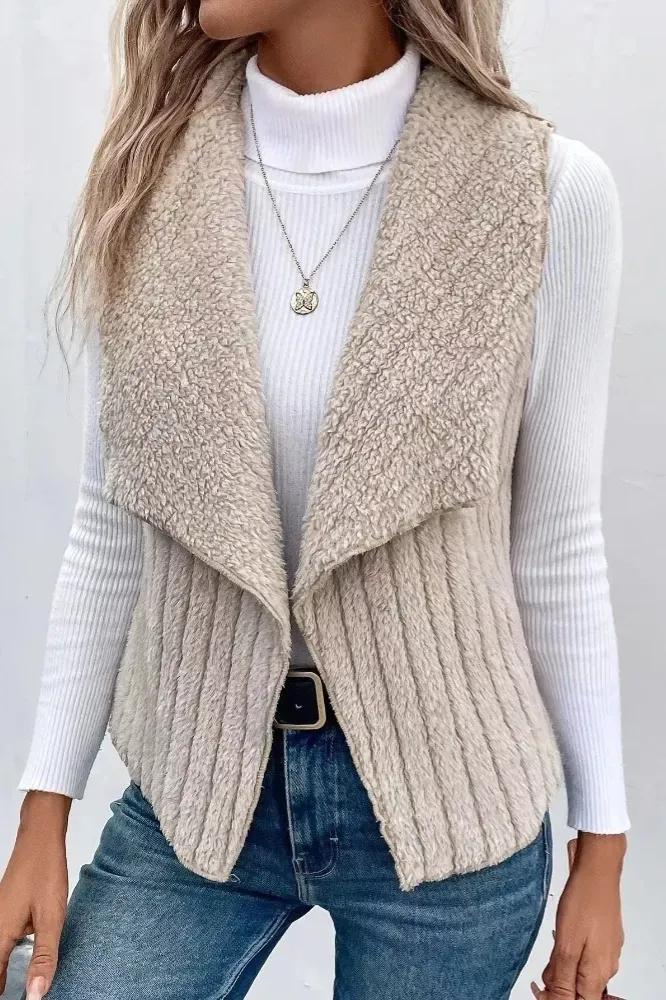 Beige Front Open Lapel Collar Vest - Image 1