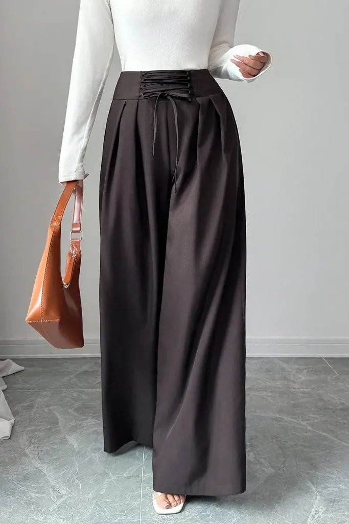 Dark Brown High Rise Pleated Trousers - Image 1