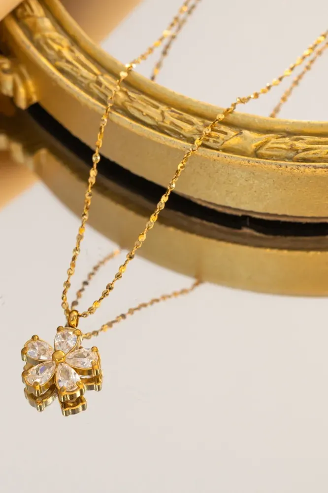 Golden Floral Pendant Necklace - Image 1