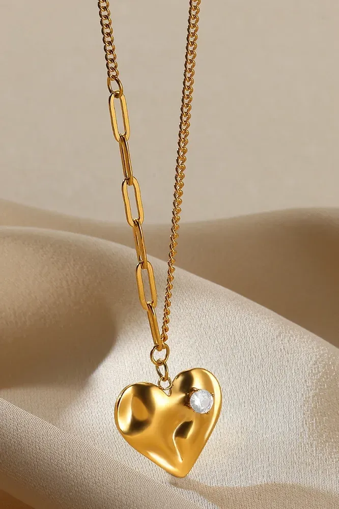 Golden Heart Statement Necklace - Image 1