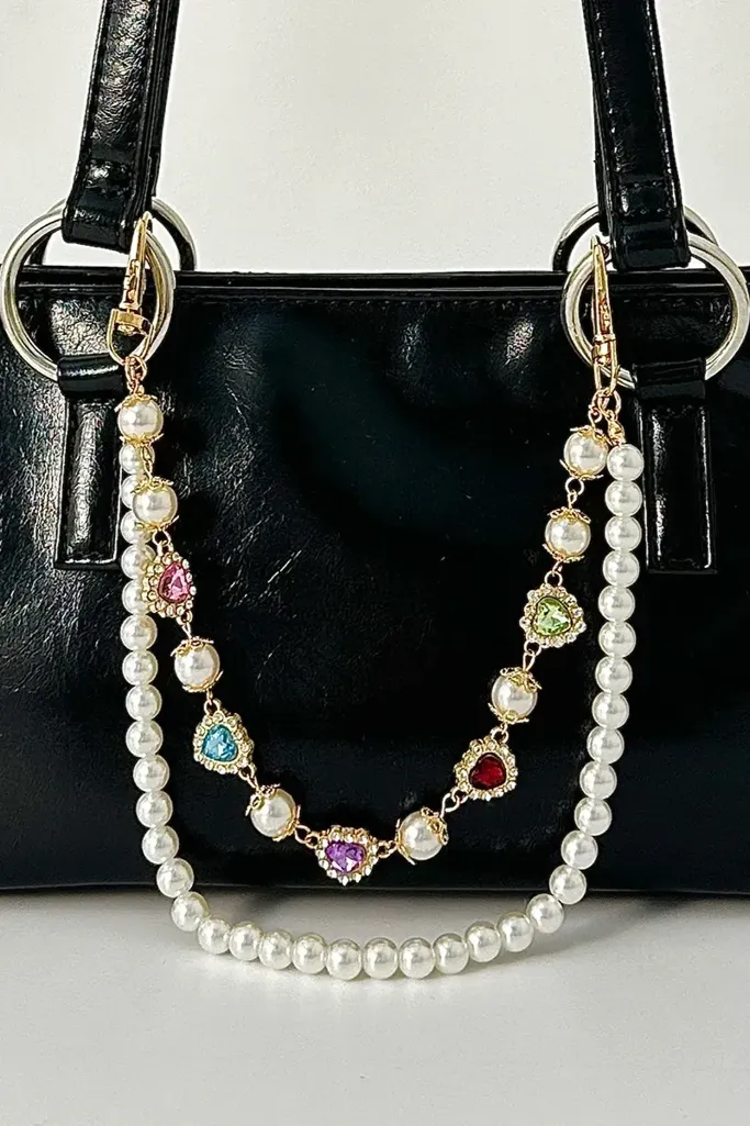 Multicolour Pearl Heart Bag Charms - Image 1