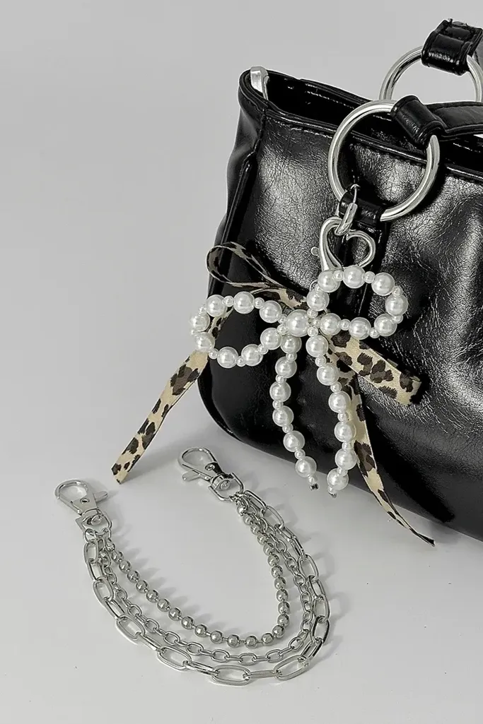 Silver Pearl Bow Bag Charms - Image 1