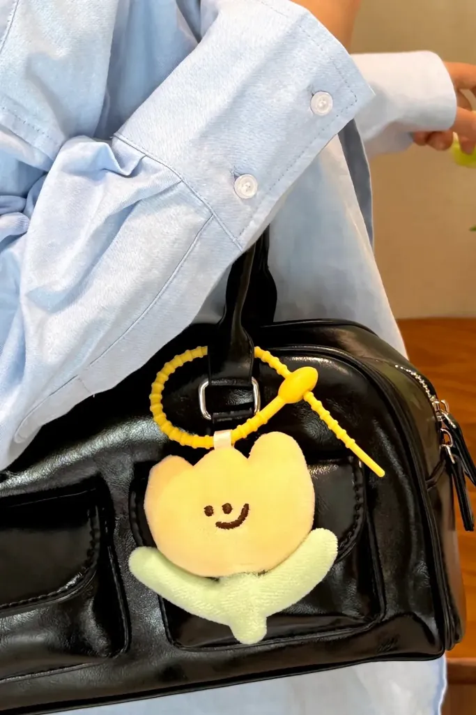 Yellow Floral Plush Bag Charms - Image 1