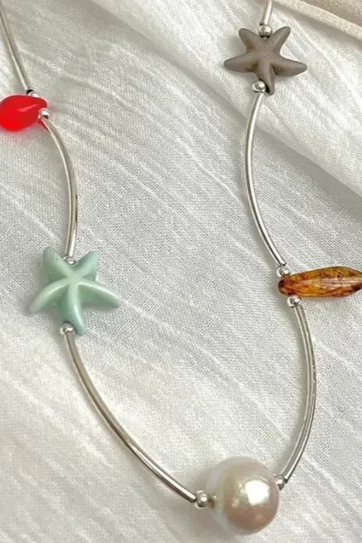 Silver Starry Pearl Choker Necklace - Image 1
