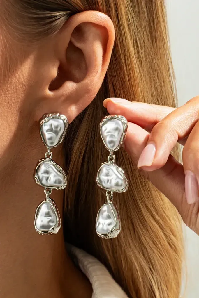 Silver Chic Abstract Statement Earrings - Image 1