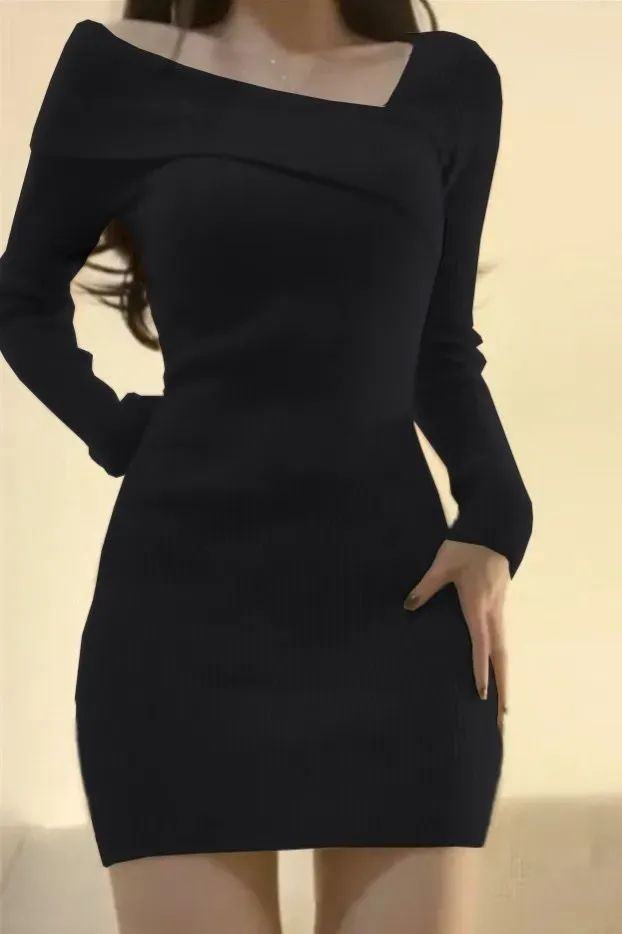 Black Off-Shoulder Bodycon Mini Dress