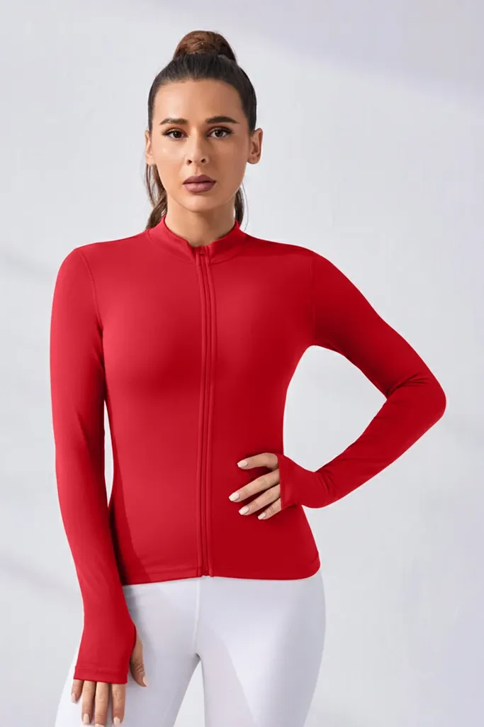 Red Solid Fitted Sports Jacket - Image 1