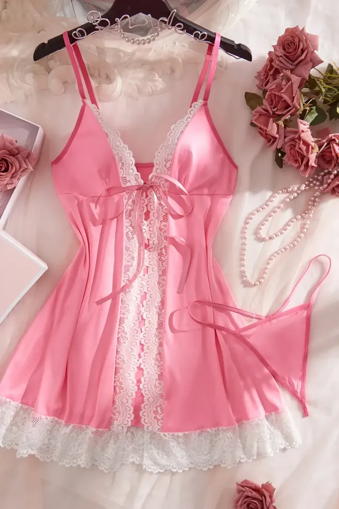 Light Pink Lace Insert Babydoll - Image 1