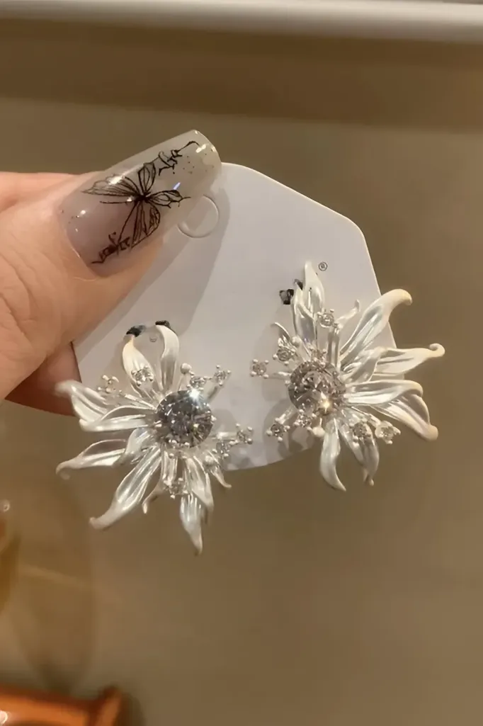Silver Rhinestone Statement Stud Earrings - Image 1