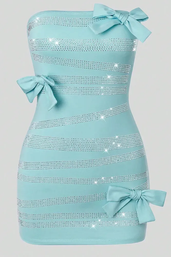Light Blue Rhinestone Mini Dress - Image 1