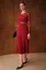 Red Solid Lace Insert Midi Dress