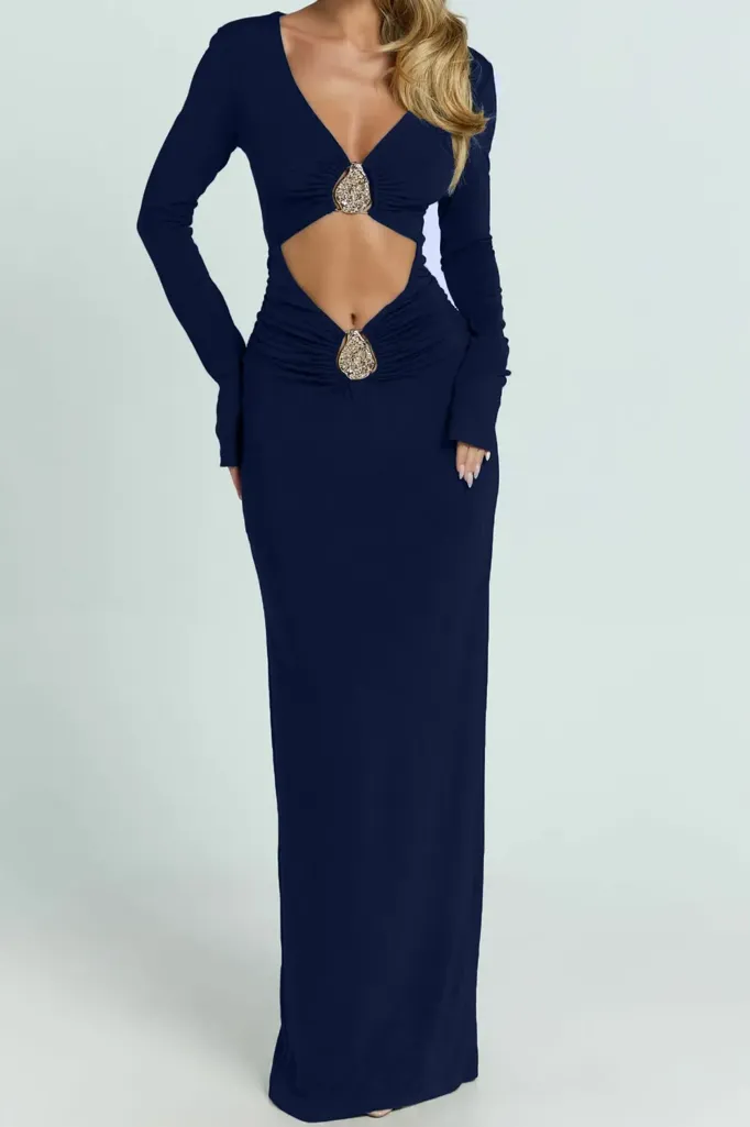 Navy Cut-Out Bodycon Maxi Dress - Image 1