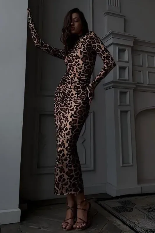 Brown Leopard Print Mermaid Dress - Image 1