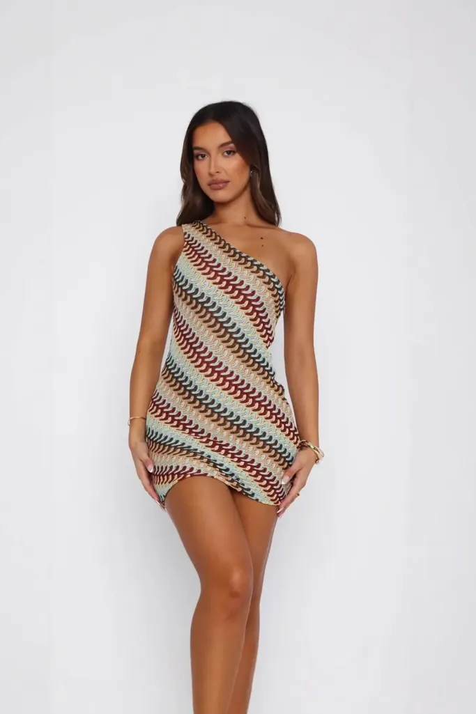 Multi Color One-Shoulder Mini Dress - Image 1