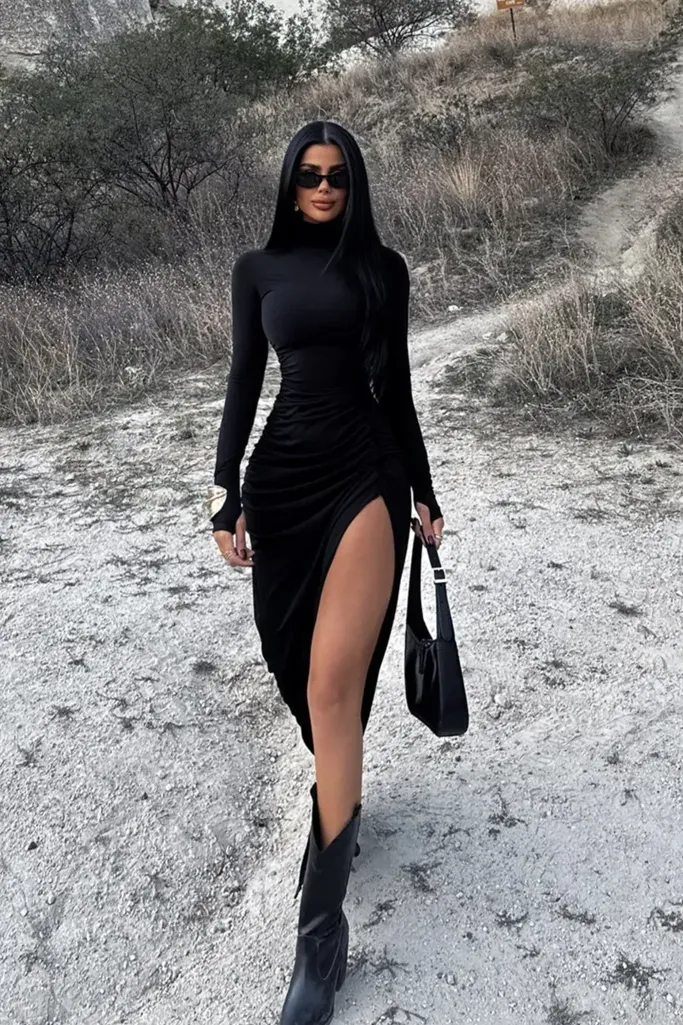 Black Solid Cut Out Maxi Dress - Image 1