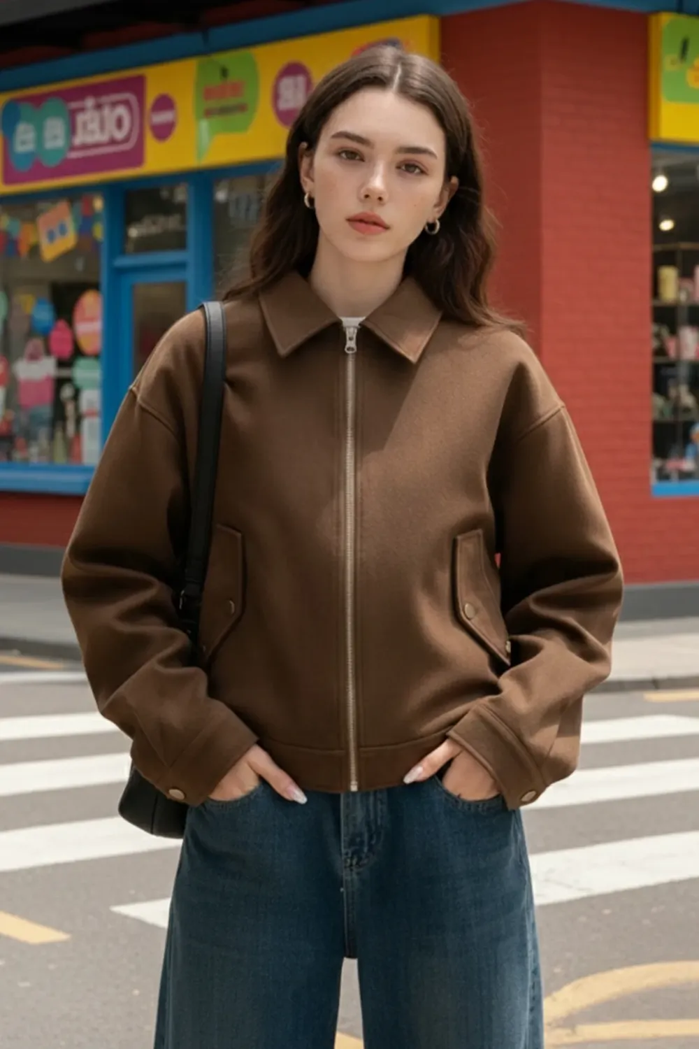 Dark Brown PU Solid Jacket - NEWME