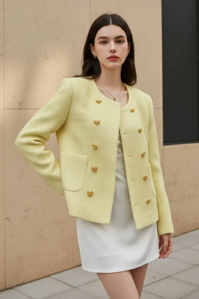 Yellow Buttoned Tweed Jacket - Image 1