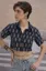 Navy Blue Ethnic Print Crop Shirt