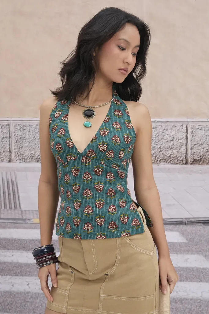Teal Ethnic Halter Neck Top - Image 1