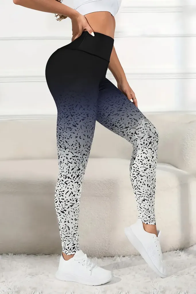 Black Typography High Rise Leggings - Image 1